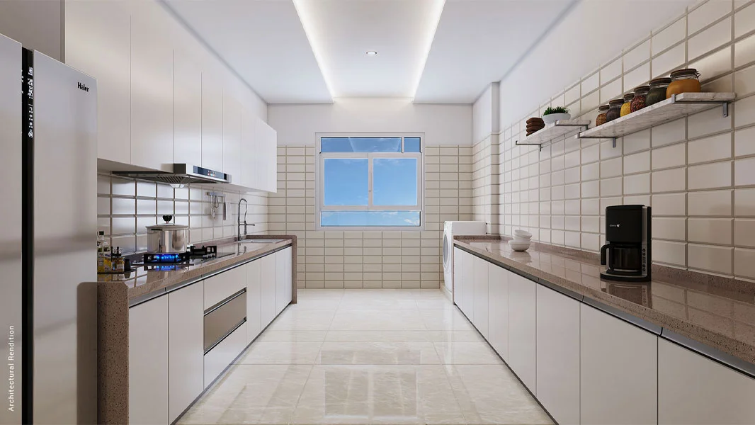 Modular kitchen in 2 BHK apartment at Nyati Emerald Baner, Pune